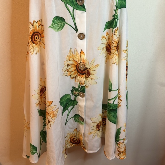 Dress Fo White Floral Lightweight Dress Spaghetti Straps Front Buttons Side Zip - Picture 4 of 7